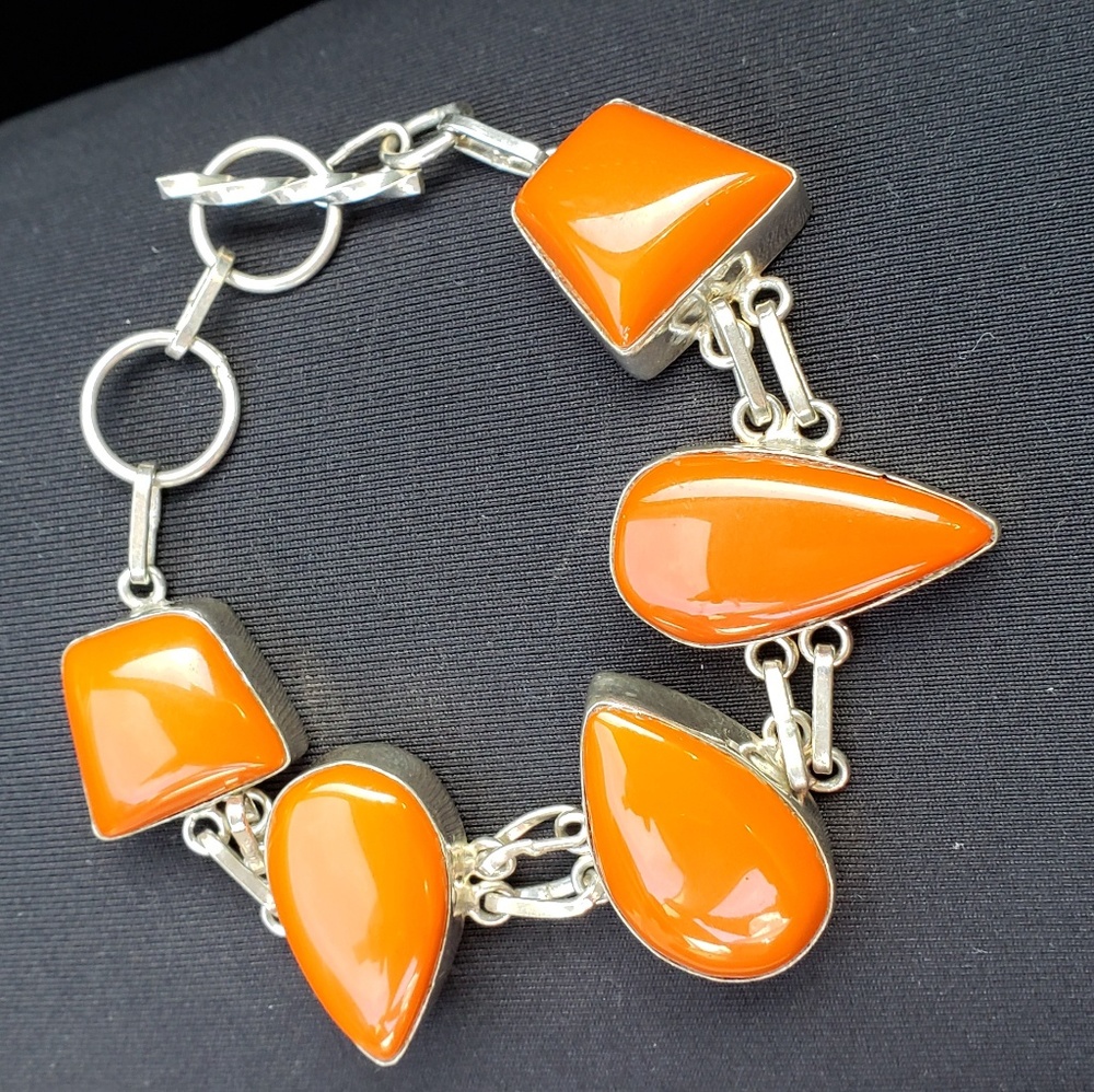 Sterling Silver Orange Carnelian Bracelet